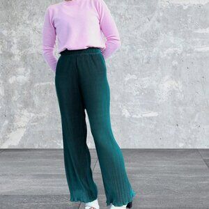 Joie Wide Leg Pleated Plisse High Rise Pull On Flare Palazzo Pants Lettuce Hem